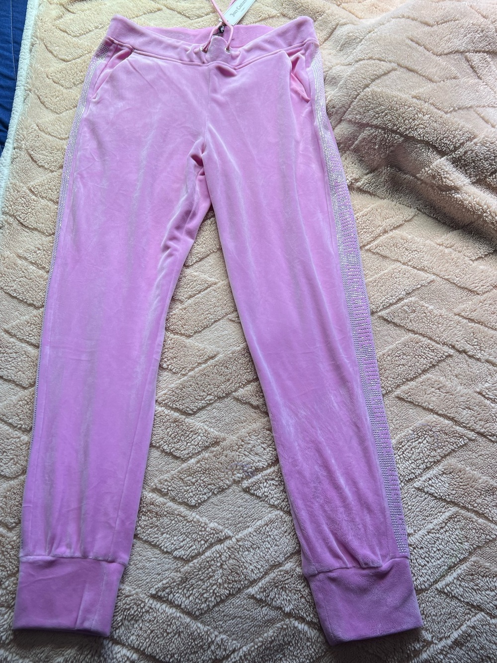 Juicy Couture Pink Velour Joggers with Side Trim- Size M